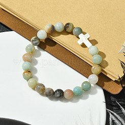 8mm ラウンド天然花アマゾナイトビーズストレッチブレスレット  女性用合成ターコイズクロスブレスレット  内径：2-1/8インチ（5.5cm）&nbsp;BJEW-JB10575