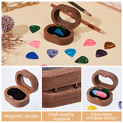 1Pc Oval Wooden Storage Boxes with Magnetic Visible Window Lids for Guitar Picks&nbsp;OBOX-DC0001-04