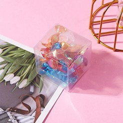 折り畳み式の透明なペットボックス  結婚披露宴のベビーシャワーの荷箱のため  ポリエステルオーガンジーリボン付き  透明  完成品：5~8x5~8x5~8cm&nbsp;CON-SZ0001-09