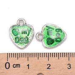 合金エナメルチャーム  カドミウムフリー＆鉛フリー  フットプリントと言葉とハート  白金金属色  淡緑色  15x12x3mm  穴：2mm&nbsp;LS-ENAM-C1422-3