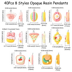 40個8スタイル不透明樹脂ペンダント  模造食品のチャーム  プラチナトーンの鉄ループ付き  クッキー＆ピザ＆クロワッサン＆ホットドッグ  混合図形  ミックスカラー  24~30x16~24x7~10mm  穴：2.2mm  5個/スタイル&nbsp;RESI-CJ0003-47