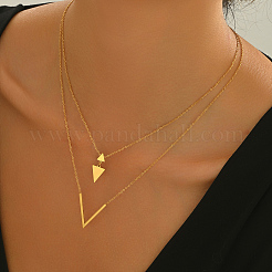 Stainless Steel Geometric Hollow Double Layer Triangle Pendant Necklaces for Women&nbsp;KK9797