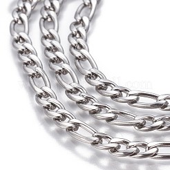 変色しにくい304ステンレススチール製フィガロチェーン  溶接されていない  ステンレス鋼色  6.5~9x4x1.8mm&nbsp;CHS-P007-15P