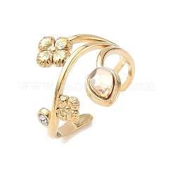 304 Stainless Steel Glass Rhinestone Cuff Rings&nbsp;RJEW-S626-08G