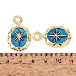 真鍮製エナメルペンダント  ゴールドカラー  星付きの楕円形の盾  ゴールドカラー  32x19x3.5mm  穴：4.5mm&nbsp;KK-G543-12G