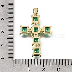 イースター 真鍮 パヴェ キュービックジルコニア ペンダント  四角いチャームが付いた十字架  鉛フリー＆カドミウムフリー  ラックめっき  長持ちメッキ  18KGP本金メッキ  グリーン  32.5x22.5x3.5mm  穴：4x3.5mm&nbsp;CU-E002-01B-G05