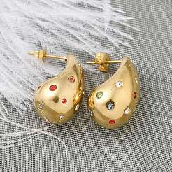 304 Stainless Steel Teardrop Stud Earrings&nbsp;EJEW-B108-05G-B