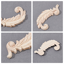 4Pcs Feather Rubber Wooden Carved Decor Applique&nbsp;WOOD-FH0001-83