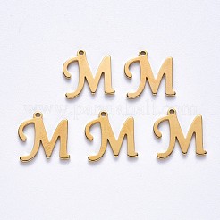 PVD真空メッキ201ステンレススチールチャーム  レーザー切断  18KGP本金メッキ  文字.m  12x12x1mm  穴：1mm&nbsp;STAS-R105-M-G