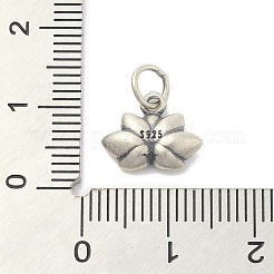 丸カン付きスターリングシルバーフラワーチャーム925個とスタンプ925個  アンティークシルバー  9.5x12x3mm  穴：3.5mm&nbsp;STER-M021-02AS-04