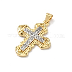 真鍮マイクロパヴェクリアキュービックジルコニアペンダント  クロスチャーム  18KGP本金メッキ  28x21x2.5mm  穴：4mm&nbsp;KK-B176-01G-01
