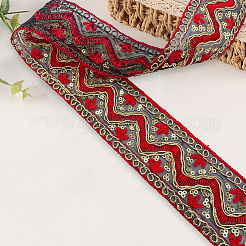 10ヤードのポリエステル刺繍レースリボン（スパンコール付き）  服飾材料  暗赤色  2インチ（50mm）&nbsp;PW-WG94215-01