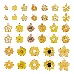 36個18スタイルアロイエナメルペンダント  花のチャーム  ゴールドカラー  きいろ  12~27.5x9~25x1~6mm  穴：1.5~2.5mm  2個/スタイル&nbsp;ENAM-TA0004-07