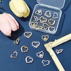 20pcs10スタイルアロイラインストーンペンダント  UVメッキ  ハート  プラチナ·ゴールデン  18~19.5x17.5~20.5x1.5~4mm  穴：1.6~1.8mm  2個/スタイル&nbsp;FIND-FS0004-01