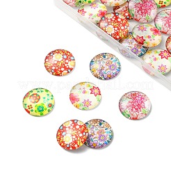 ガラスカボション  花柄プリント  フラットバックハーフラウンド/ドーム  ミックスカラー  25x7mm  約50個/箱  梱包サイズ：18.9x11.2x1.7センチ&nbsp;GGLA-JP0003-01