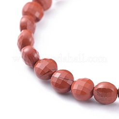 天然なレッドジャスパーのストレッチブレスレット  フラットラウンド  2-3/8インチ（5.9cm）&nbsp;BJEW-JB04661-03