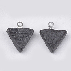 手作りの磁器チャーム  艶消し  真鍮パーツ  三角形  プラチナ  グレー  14~15x12x4mm  穴：1.5mm&nbsp;PORC-T002-93