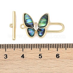 Brass Micro Pave Clear Cubic Zirconia Toggle Clasps&nbsp;KK-K391-21G-01