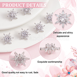 6 穴真鍮、キュービックジルコニアシャンクボタン 1 個  花  プラチナ  16x14x8.5mm  穴：1.2mm&nbsp;FIND-FG0003-27A