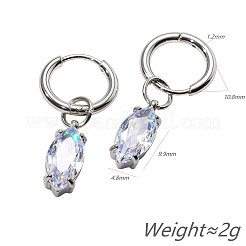 304ステンレススチール製クリアキュービックジルコニアフープピアス  馬の目  ステンレス鋼色  21.2mm&nbsp;WG95E49-02