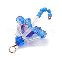 ガラスシードペンダント5個  真鍮と304ステンレススチールの金具付き  傘  ミックスカラー  33x18.5mm  穴：2mm&nbsp;PALLOY-TA00190