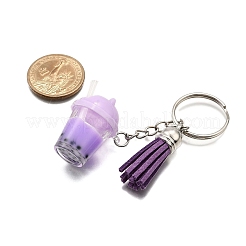 Faux Suede Tassel & Imitation Bubble Tea Resin Keychain&nbsp;KEYC-JKC01203-01