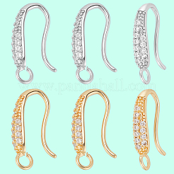 12Pcs 2 Colors Brass Micro Pave Cubic Zirconia Earring Hooks&nbsp;ZIRC-BBC0003-40