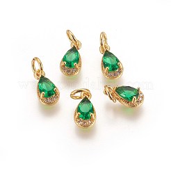 真鍮キュービックジルコニアチャーム  ドロップ  ゴールドカラー  グリーン  10.5x5.5x3.5mm  穴：3~4mm&nbsp;KK-E772-13A-G