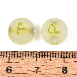 光沢のあるフロストアクリルビーズ  電気めっき  アルファベット付きフラットラウンド  暗闇で光る  文字p  10x5mm  穴：2mm  約1390個/500g&nbsp;FACR-T008-02P