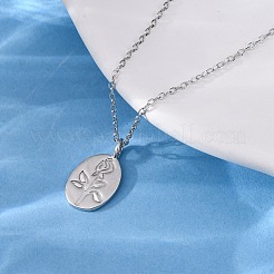 925 Sterling Silver Oval with Engraved Rose Flower Pendant Necklaces for Women&nbsp;NJEW-D316-03P