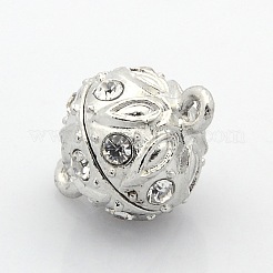 ループ付きの丸い合金マグネットクラスプ  グレードラインストーン  プラチナ  17.5x13mm  穴：2mm&nbsp;PALLOY-P076-02