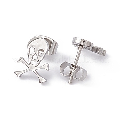 Non-Tarnish 304 Stainless Steel Tiny Hollow Out Skull Stud Earrings for Women&nbsp;STAS-A065-07P