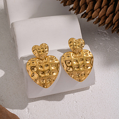 Textured Heart 304 Stainless Steel Dangle Stud Earrings&nbsp;WF7533