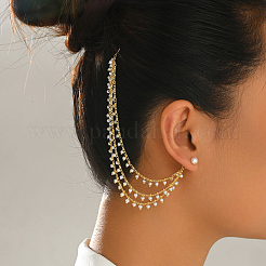 Brass Plastic Pearl Round Beads Long Stud Dangle Earrings for Women&nbsp;CY5382