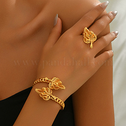 Luxurious Middle Eastern Style Brass Leaf Design Cuff Ring & Bangle Set for Women&nbsp;QG0212