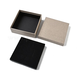 紙製のジュエリーディスプレイケース  リング、イヤリング、ネックレス、ブレスレットの収納用ジュエリーセットケース  スポンジで  正方形  淡い茶色  11.2x11.3x3.9cm&nbsp;LS-CON-G024-01F-02