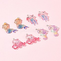 8スタイルの海をテーマにした透明樹脂ペンダント4個。  スパンコールとプラチナトーンの鉄ループが付いた海の動物のチャーム  混合図形  31~39x19~30x6~7.5mm  穴：2mm  2個/スタイル&nbsp;CRES-FS0001-17