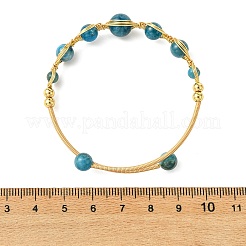 Herringbone Wire-Wrapped Natural Mixed Gemstone Brass Cuff Bangles&nbsp;BJEW-JB14039