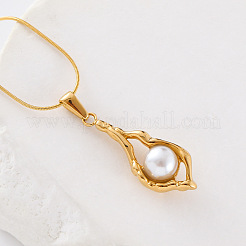 Stainless Steel & Imitation Pearl Teardrop Pendant Necklaces for Women&nbsp;GI9063