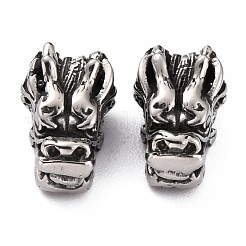 316サージカルステンレスビーズ  竜の頭  アンティークシルバー  11.8x7.5x6.9mm  穴：2.3mm&nbsp;STAS-B011-13AS