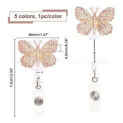 5 Pcs 5 Colors Butterfly Rhinestone Badge Reel&nbsp;AJEW-CA0001-27