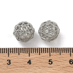 真鍮マイクロペーブクリアキュービックジルコニアビーズ  カドミウムフリー＆鉛フリー  ラックめっき  長持ちメッキ  中空ラウンド  プラチナ  10.5mm  穴：1.6mm&nbsp;KK-D228-05P