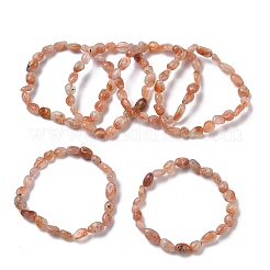 女性用天然サンストーンビーズストレッチブレスレット  ヌンゲット  ビーズ：8~11x6~8x5~7mm  内径：1.93~2.13インチ（4.9~5.4cm）&nbsp;BJEW-Z158-02C-01