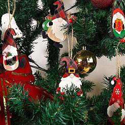 8個のクリスマス木製吊り飾りセット  工芸品をぶら下げ木製スライス  パーティーのクリスマスツリーの装飾のために  ミックスカラー  101.5x52.5mm&nbsp;JX063A