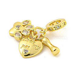 Rack Plating Brass Micro Pave Cubic Zirconia European Dangle Charms&nbsp;KK-P270-02C-G