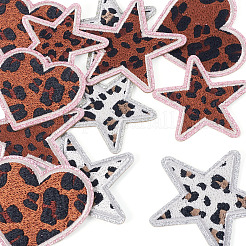 12個 6スタイル ポリエステル ヒョウ柄 刺繍布 アイロン接着/縫い付けパッチ  マスクと衣装のアクセサリー  スター＆ハート  ミックスカラー  50~65x55~65x1.5mm  2個/スタイル&nbsp;PATC-TA0001-57