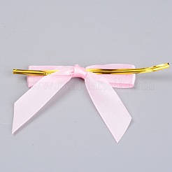 ポリエステル包装リボン弓  ギフトプルボウ  鉄線ツイストタイ付き  DIYギフトラップ装飾用  結婚式のお菓子パーティーの装飾  蝶  ピンク  62x102x7mm&nbsp;AJEW-WH0181-83A