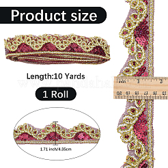キラキラポリエステルレースリボン  スパンコール付きの花縁レーストリミング  服装アクセサリー  暗赤色  1-3/4インチ（43.5mm）&nbsp;SRIB-WH20020-049C