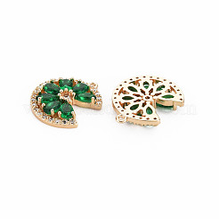 真鍮製マイクロパヴェキュービックジルコニアチャーム  ガラスと  ニッケルフリー  18KGP本金メッキ  花  グリーン  18x15x3mm  穴：1mm&nbsp;KK-S364-269A