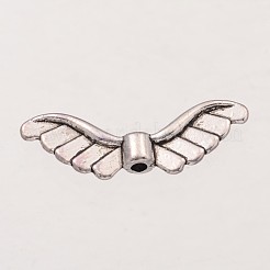 翼チベットスタイル合金ビーズ  鉛フリー＆ニッケルフリー＆カドミウムフリー  アンティークシルバー  約23mm長  8 mm幅  厚さ2mm  穴：1mm&nbsp;X-AB5041Y-NF